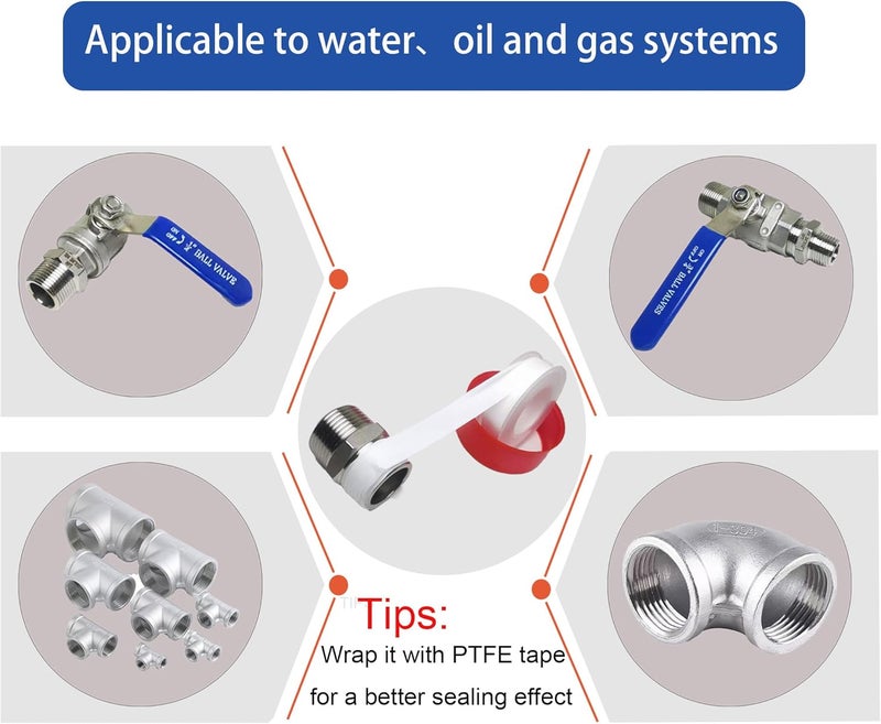 POTONZ 3/8" Male x 3/8" Male NPT Threaded Hex Nipple Pipe Fittings 304 Stainless Steel Pipe Adapter Fittings Equal Nipples Connectors With Teflon Plumbers Tape (Pack of 2) - Image 5